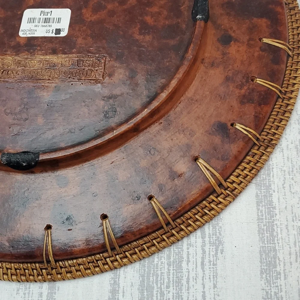 Pier 1 Imports Brown Tortoise Design 14” Wicker Border Catchall Bowl